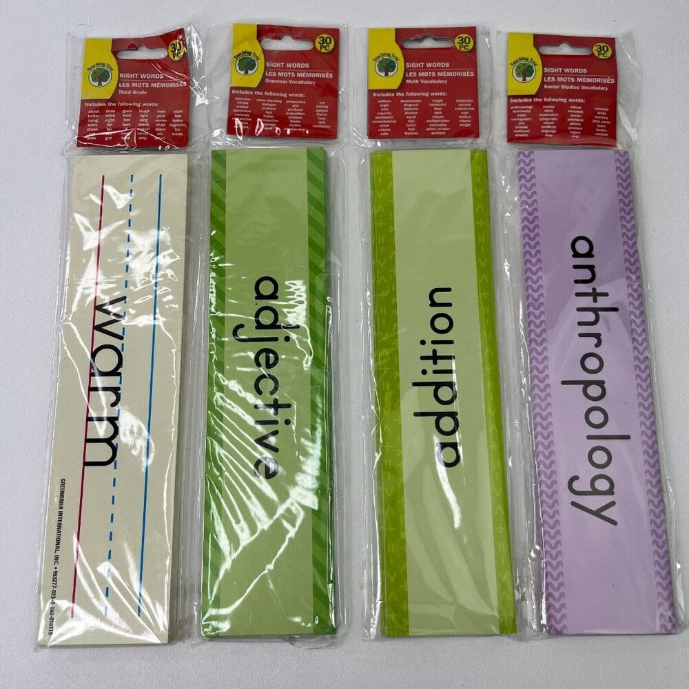 Lot of 4 Teaching Tree Sight Card Strip 3rd Grade, Grammer, Math, Social Studies